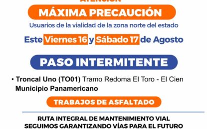 Paso intermitente en vialidad de la zona norte Troncal Uno